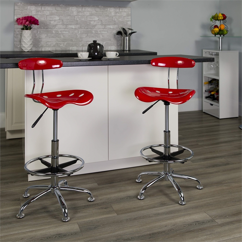 Flash Furniture Vibrant Drafting Chair Seat in Red and Chrome