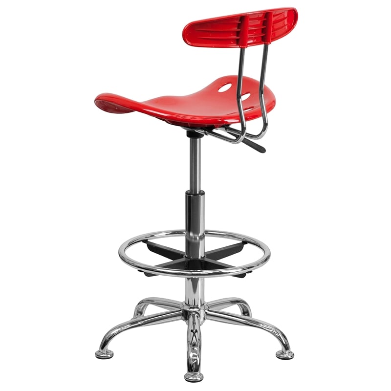 Flash Furniture Vibrant Drafting Chair Seat in Red and Chrome