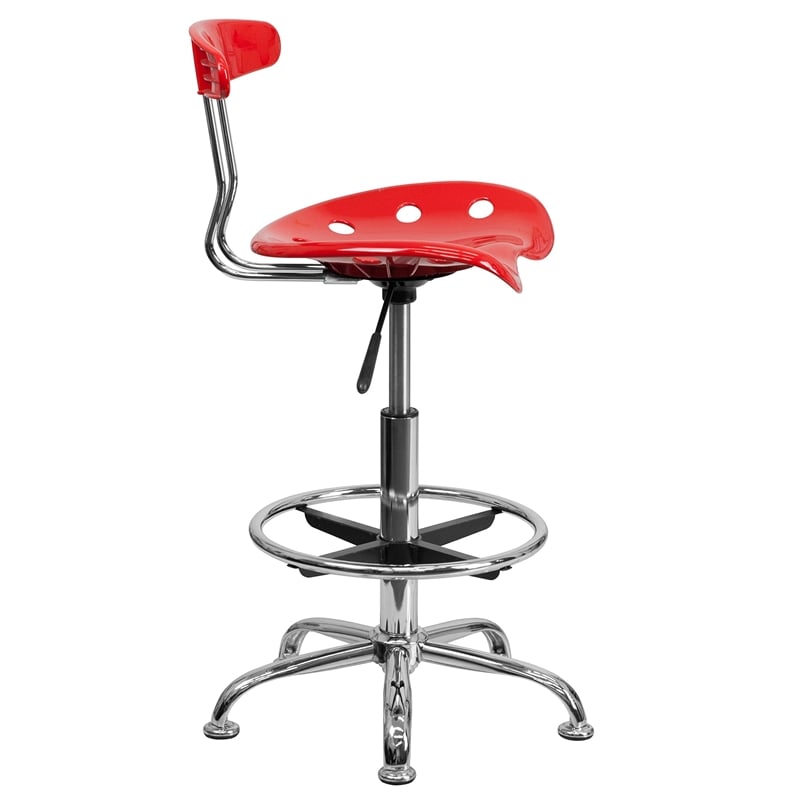 Flash Furniture Vibrant Drafting Chair Seat in Red and Chrome