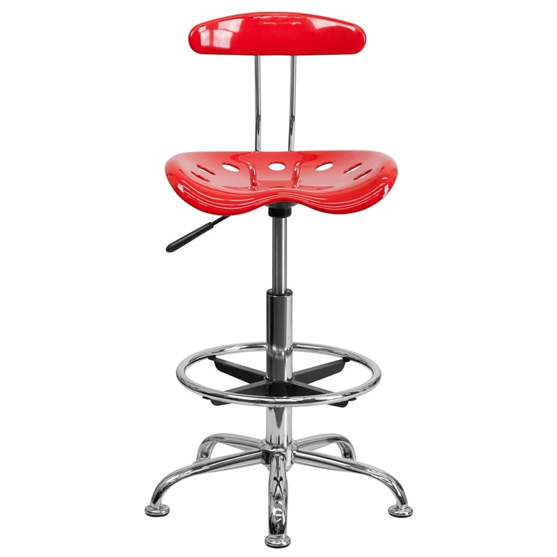 Flash Furniture Vibrant Drafting Chair Seat in Red and Chrome