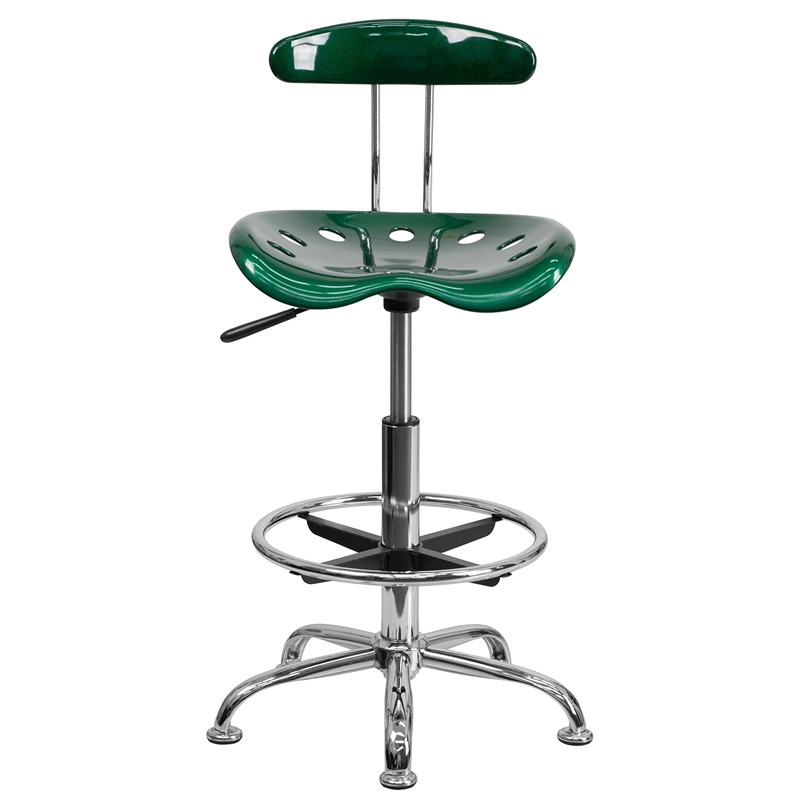Flash Furniture Vibrant Drafting Chair Seat in Green and Chrome