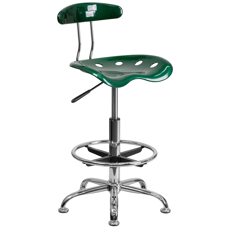 Flash Furniture Vibrant Drafting Chair Seat in Green and Chrome