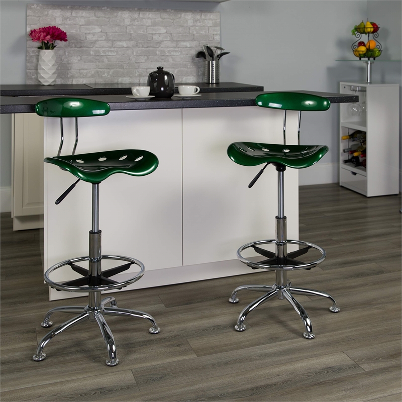 Flash Furniture Vibrant Drafting Chair Seat in Green and Chrome