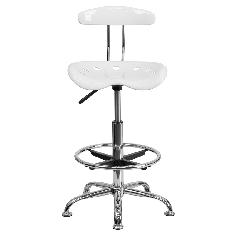 Flash Furniture Vibrant Drafting Chair Seat in White and Chrome