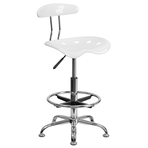 Flash Furniture Vibrant Drafting Chair Seat in White and Chrome