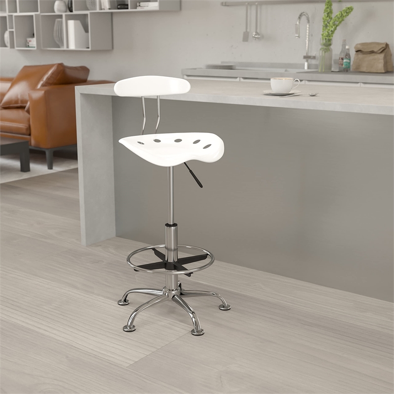 Flash Furniture Vibrant Drafting Chair Seat in White and Chrome