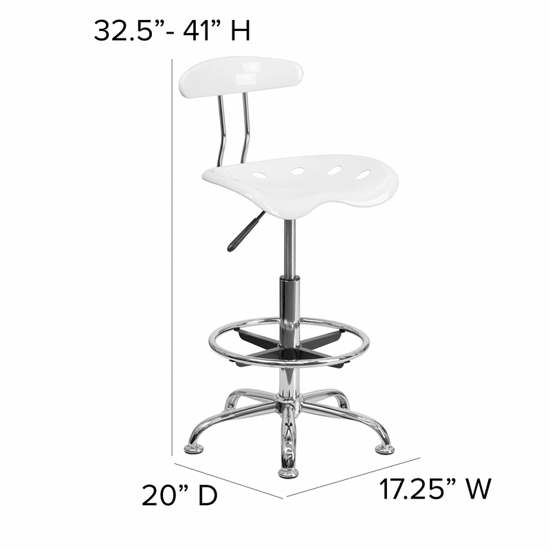 Flash Furniture Vibrant Drafting Chair Seat in White and Chrome