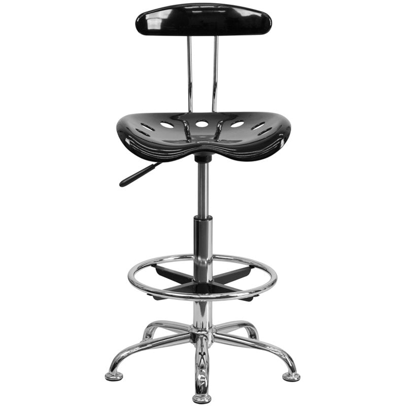 Flash Furniture Vibrant Drafting Chair Seat in Black and Chrome