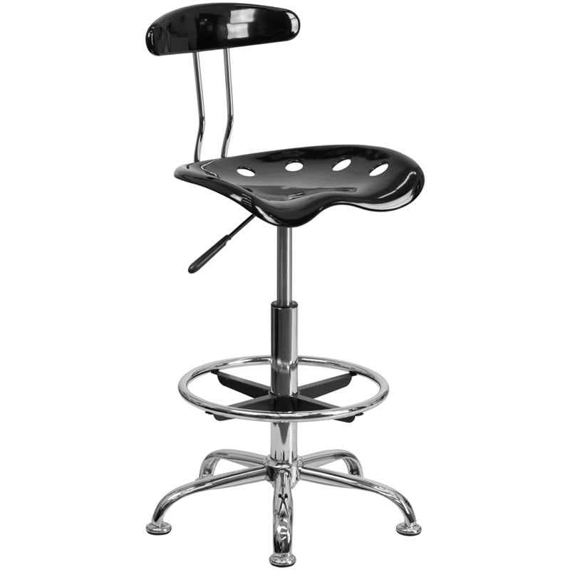 Flash Furniture Vibrant Drafting Chair Seat in Black and Chrome
