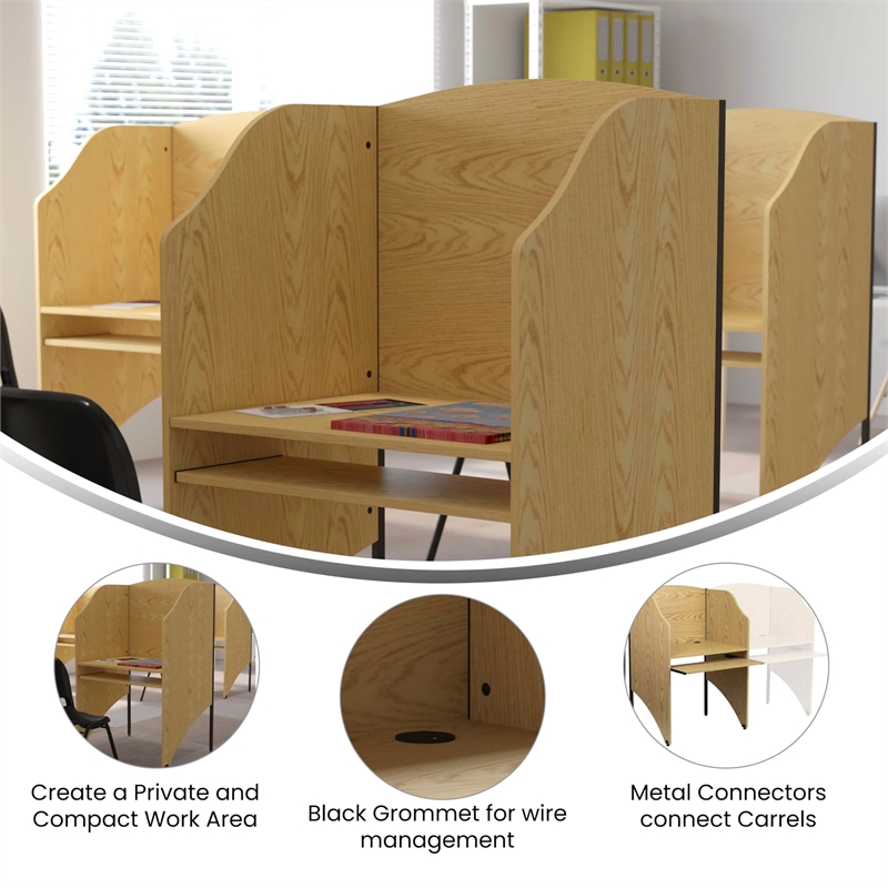 Flash Furniture Kevin Starter Study and Computer Carrel in Oak Finish