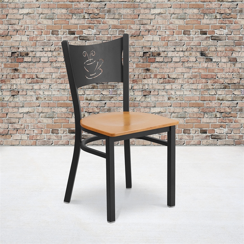 Flash Furniture Hercules Black Back Metal Dining Chair in Mahogany