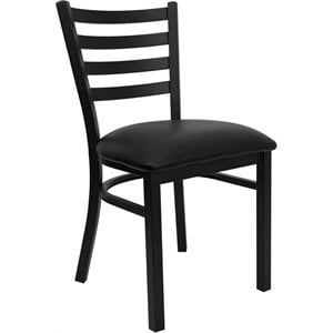 flash furniture hercules ladder back metal faux leather seat restaurant dining side chair in black
