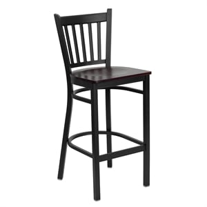 Flash Furniture Hercules 29&quot Black Back Metal Bar Stool in Mahogany