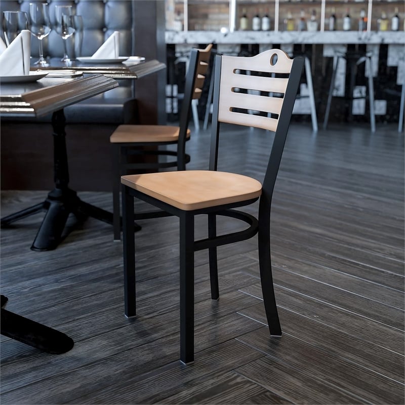 Flash Furniture Hercules Black Slat Back Metal Restaurant Dining Chair