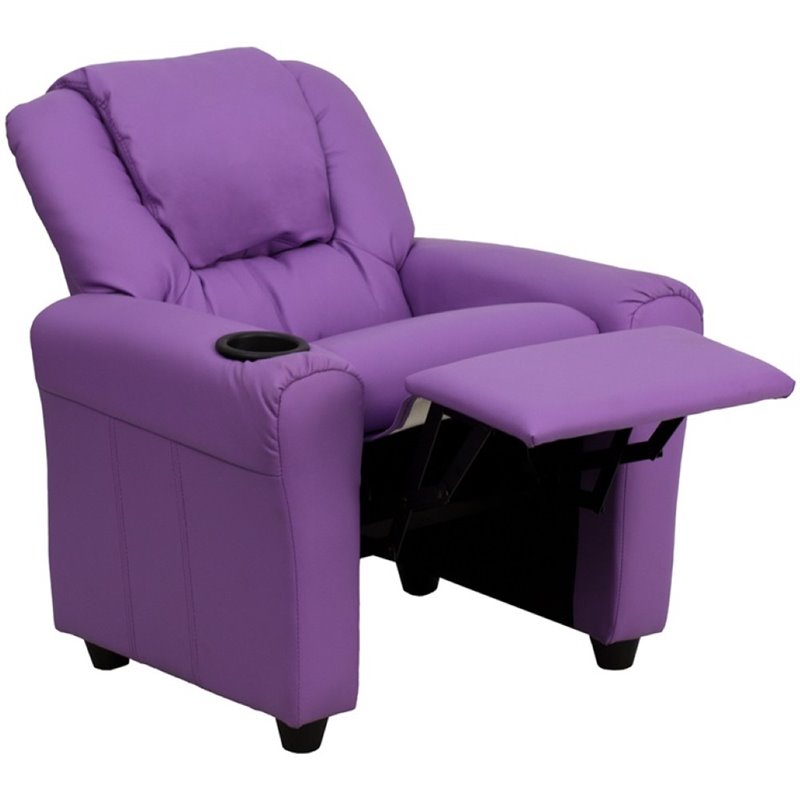 Flash Furniture Vinyl Kid Recliner with Cup Holder & Headrest in Lavender Purple
