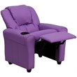 Flash Furniture Vinyl Kid Recliner with Cup Holder & Headrest in Lavender Purple