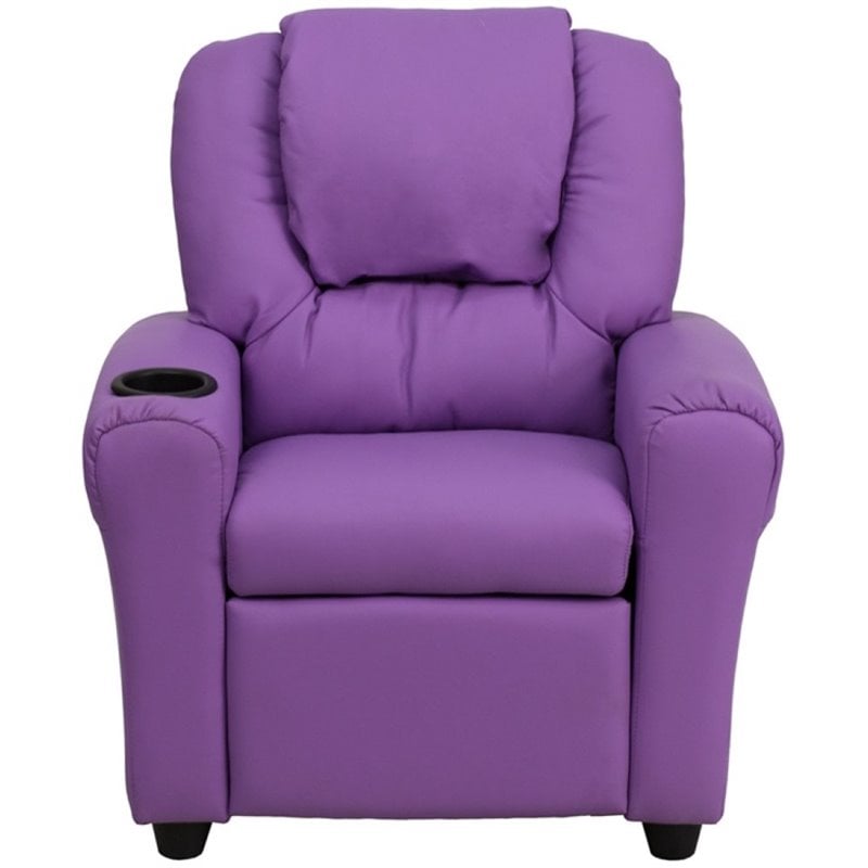 Flash Furniture Vinyl Kid Recliner with Cup Holder & Headrest in Lavender Purple