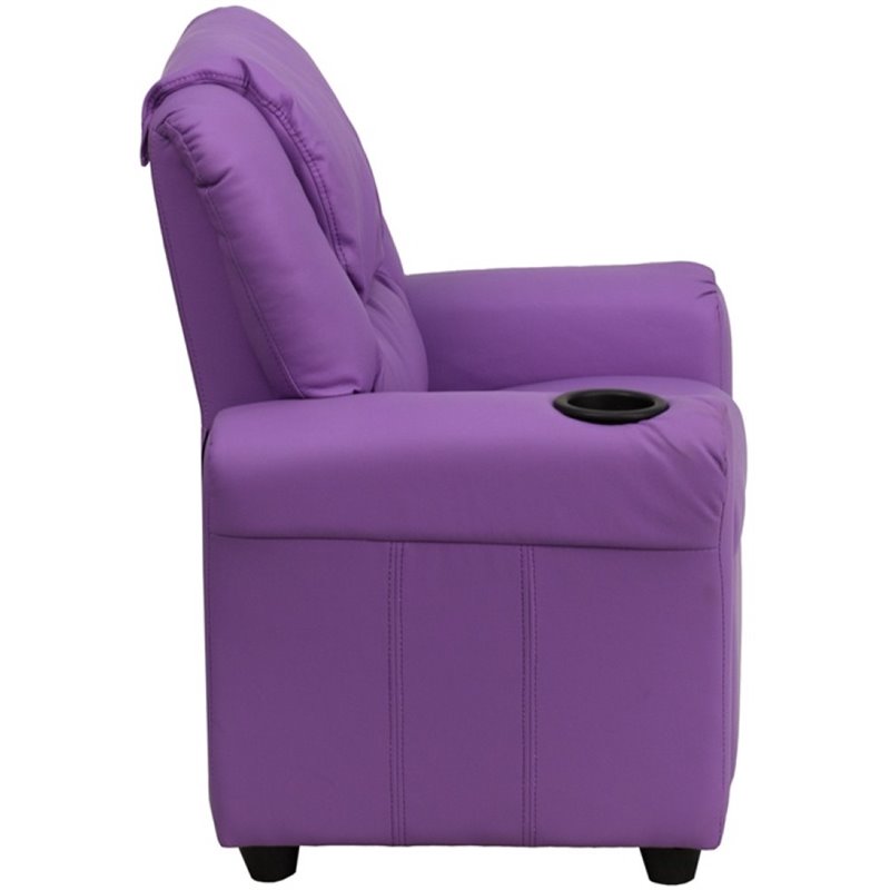 Flash Furniture Vinyl Kid Recliner with Cup Holder & Headrest in Lavender Purple