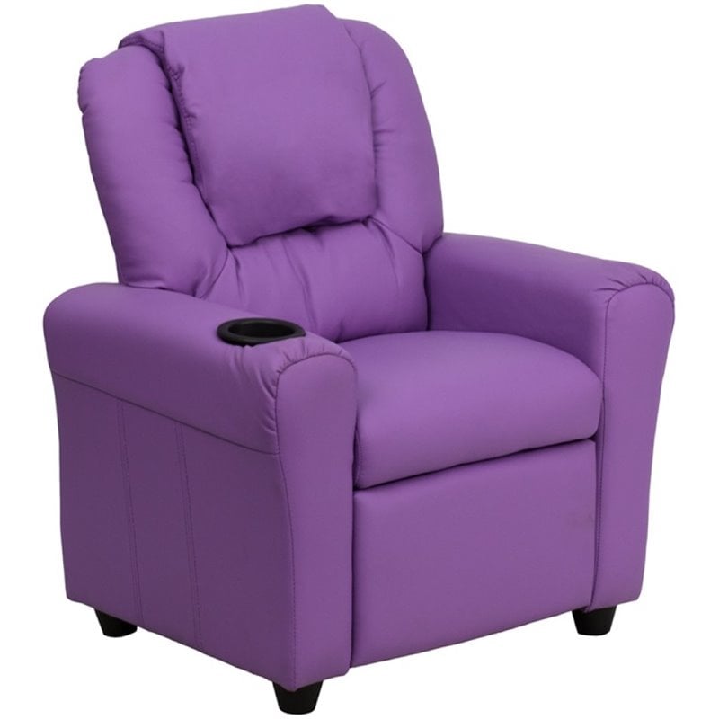 Flash Furniture Vinyl Kid Recliner with Cup Holder & Headrest in Lavender Purple