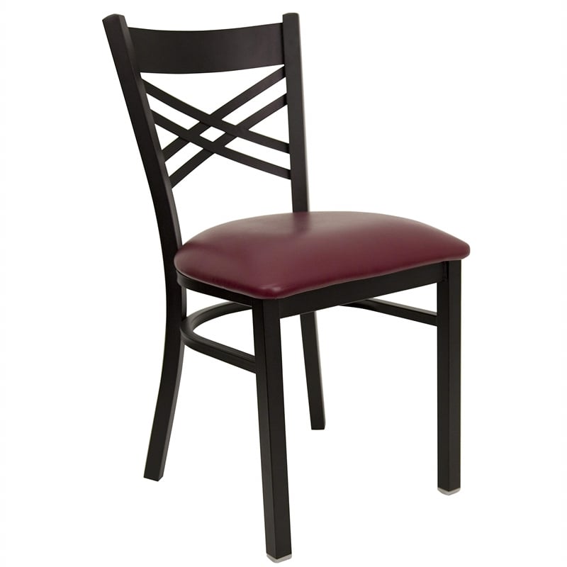 Flash Furniture Hercules Black Back Metal Dining Chair in Burgundy