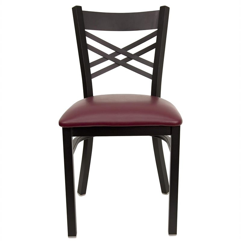 Flash Furniture Hercules Black Back Metal Dining Chair in Burgundy