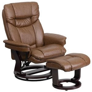 flash furniture plush leather recliner and ottoman with mahogany swivel base
