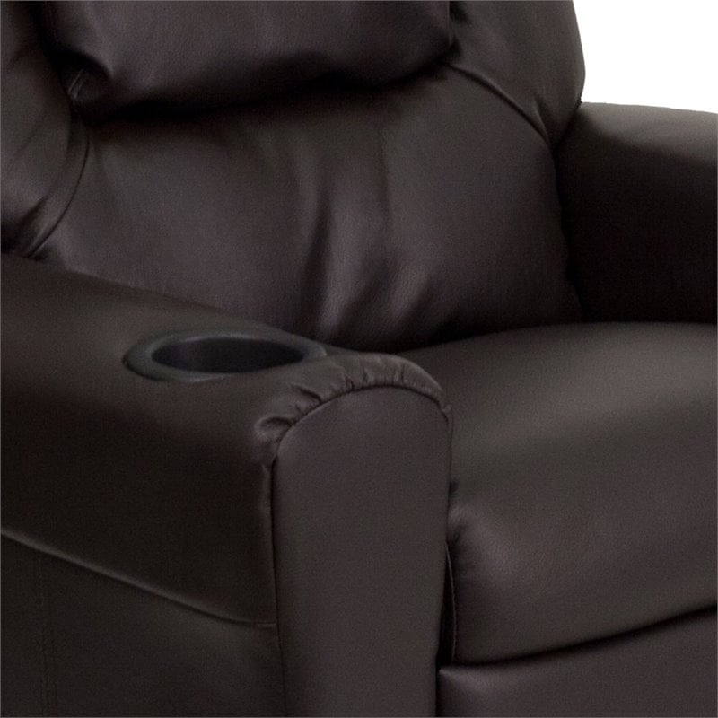 Flash Furniture Leathersoft Kids Recliner with Cup Holder & Headrest in Brown