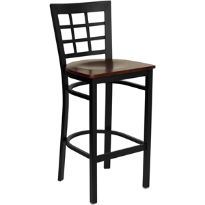 Flash Furniture Hercules Series Black Back Metal Bar Stool in Mahogany