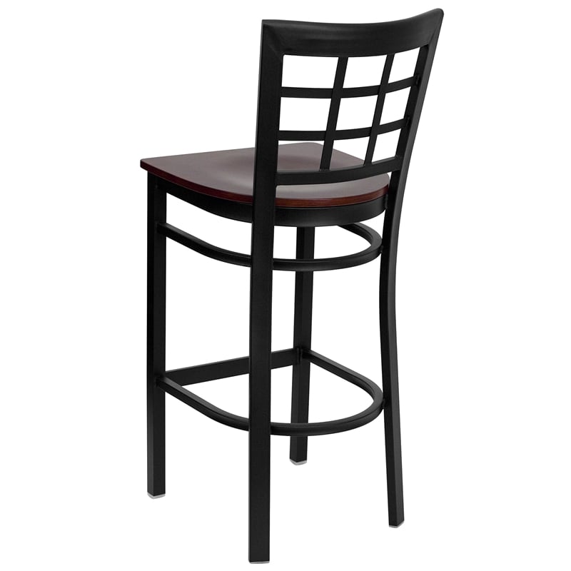 Flash Furniture Hercules Series Black Back Metal Bar Stool in Mahogany