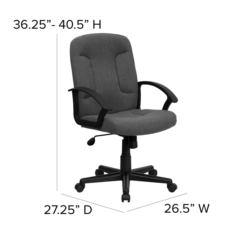Flash Furniture Mid Back Office Chair with Nylon Arms in Gray