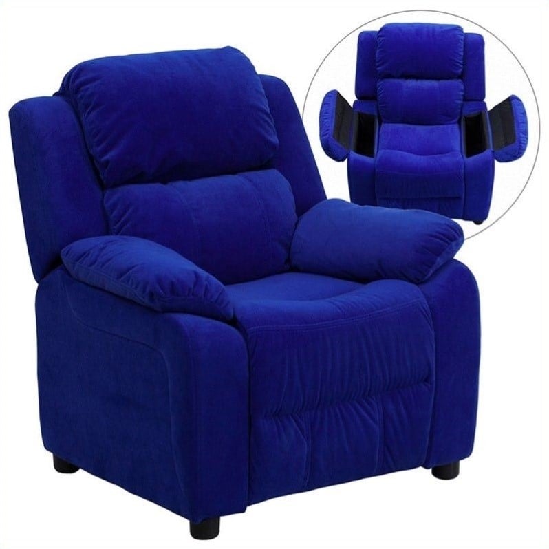 Flash Furniture Storage Arms Microfiber Upholstered Kids Recliner in Blue