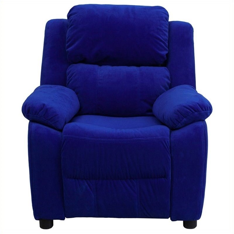 Flash Furniture Storage Arms Microfiber Upholstered Kids Recliner in Blue