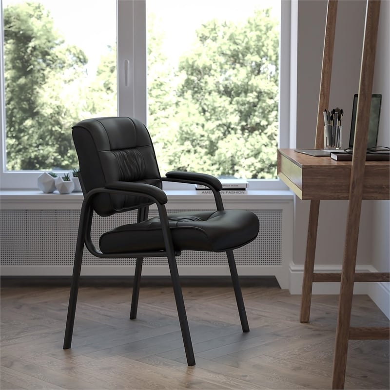 Flash Furniture Executive Side Guest Chair in Black with Titanium Frame