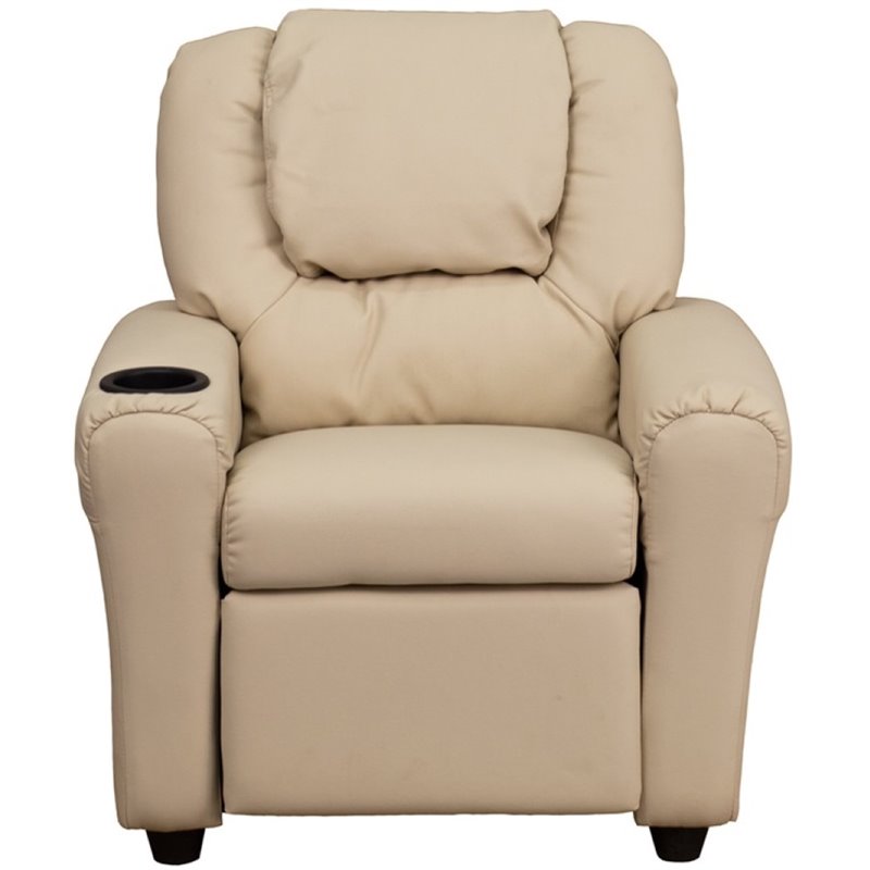 Flash Furniture Vinyl Recliner with Cup Holder and Headrest in Beige