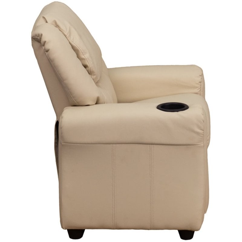 Flash Furniture Vinyl Recliner with Cup Holder and Headrest in Beige