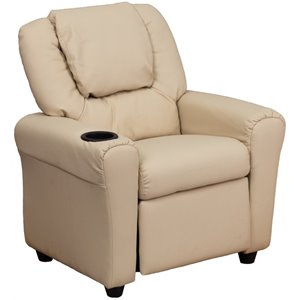 Flash Furniture Vinyl Recliner with Cup Holder and Headrest in Beige