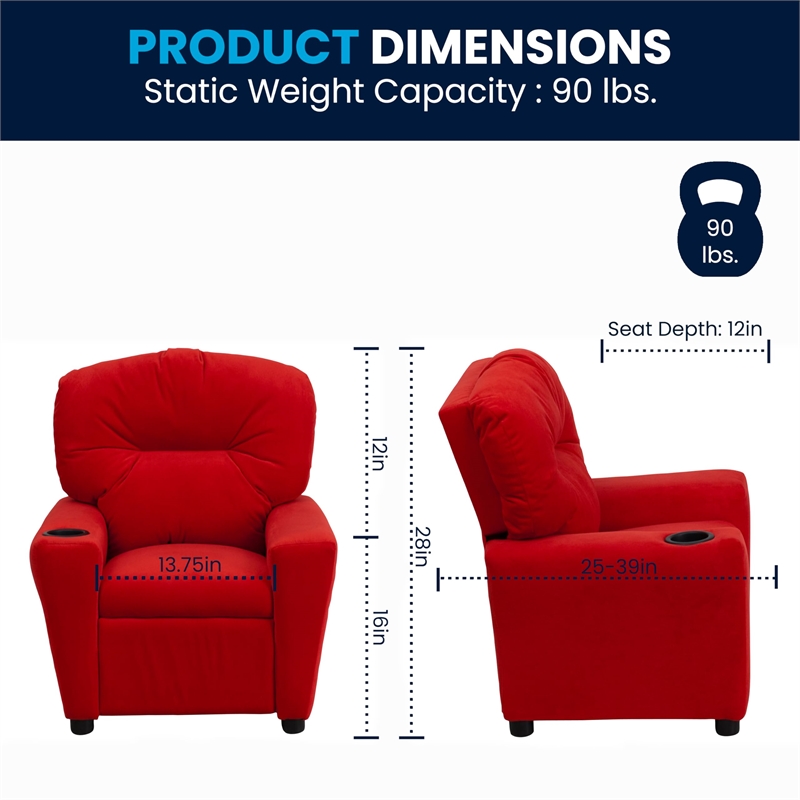 Flash Furniture Microfiber Upholstered Kids Recliner with Cup Holder in Red