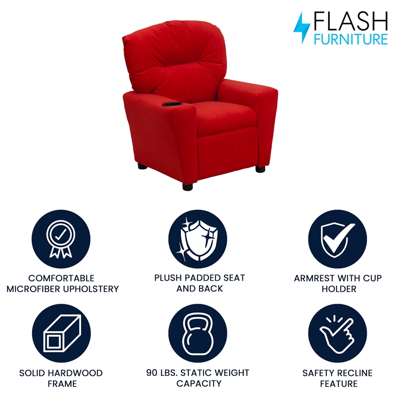 Flash Furniture Microfiber Upholstered Kids Recliner with Cup Holder in Red