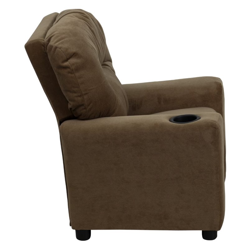 Flash Furniture Microfiber Upholstered Kids Recliner with Cup Holder in Brown