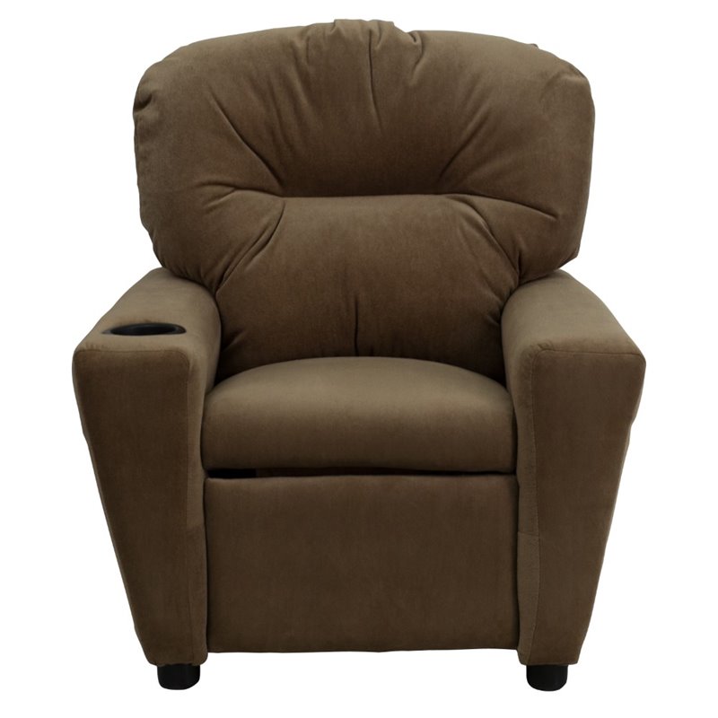 Flash Furniture Microfiber Upholstered Kids Recliner with Cup Holder in Brown