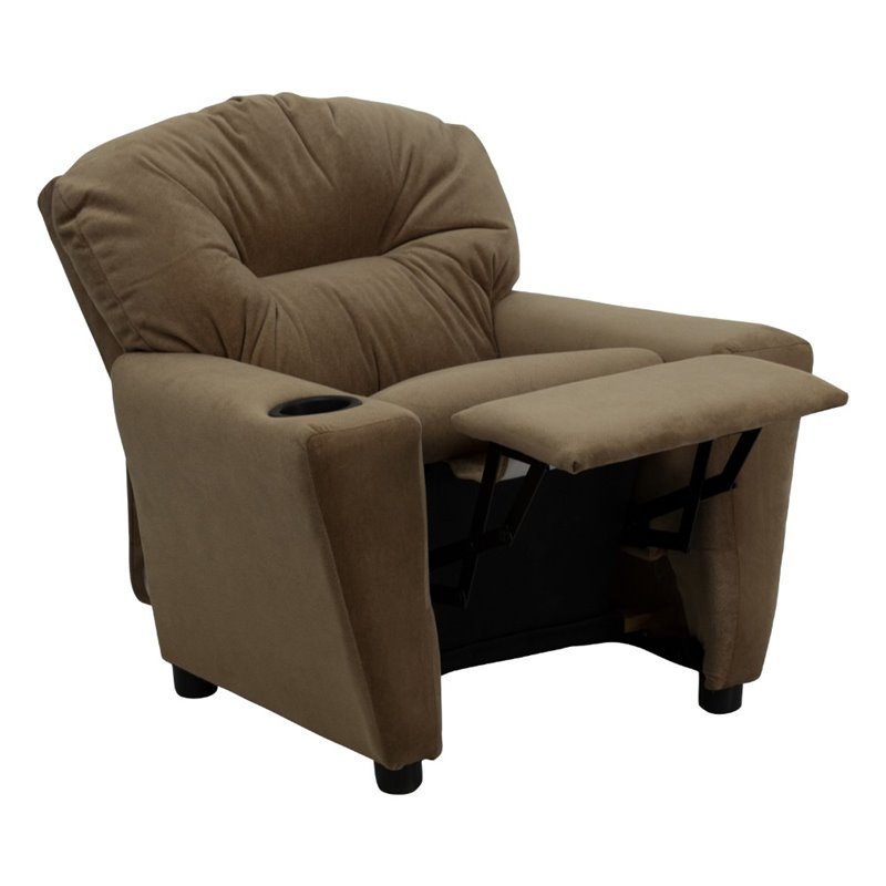 Flash Furniture Microfiber Upholstered Kids Recliner with Cup Holder in Brown
