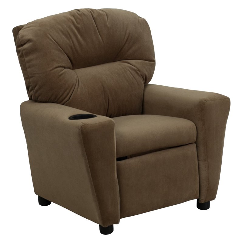 Flash Furniture Microfiber Upholstered Kids Recliner with Cup Holder in Brown
