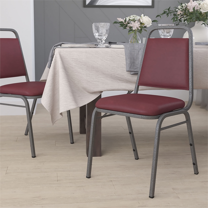 Flash Furniture Hercules Banquet Stacking Chair in Burgundy and Silver