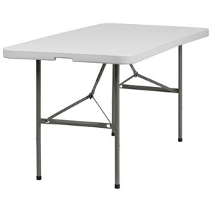 flash furniture contemporary waterproof plastic top bi-fold table in granite white