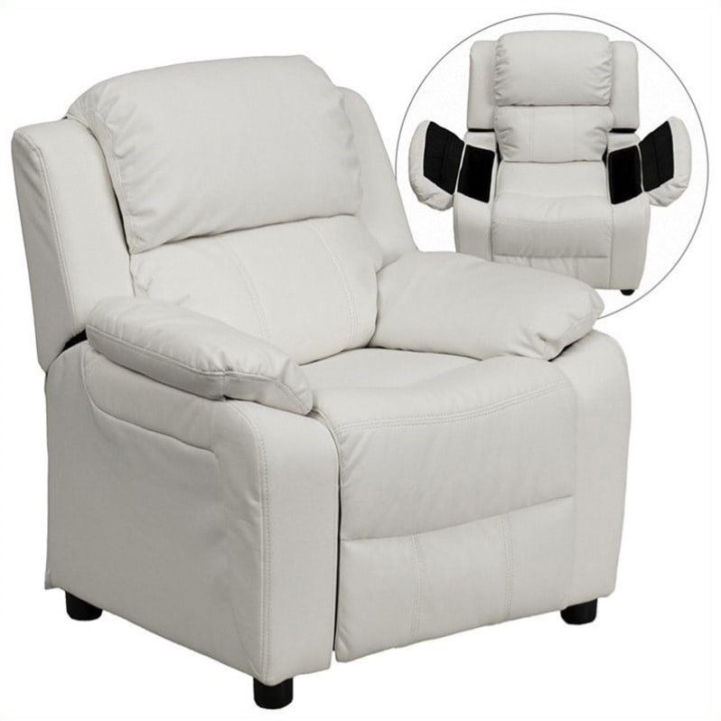 Flash Furniture Storage Arms Vinyl Upholstered Kids Recliner in White