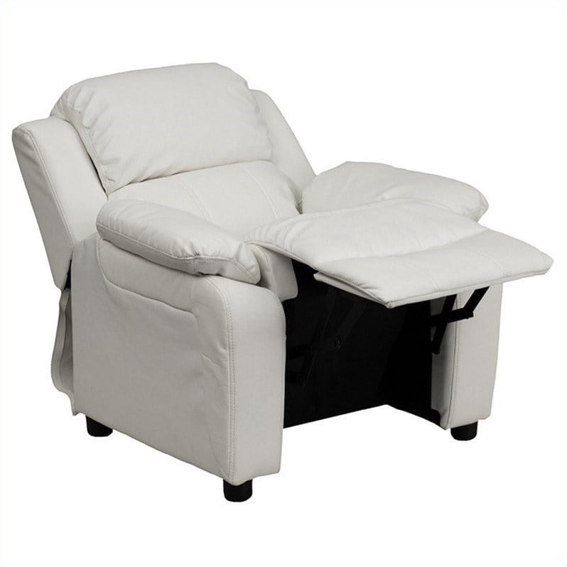 Flash Furniture Storage Arms Vinyl Upholstered Kids Recliner in White