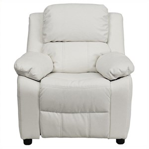 Flash Furniture Storage Arms Vinyl Upholstered Kids Recliner in White