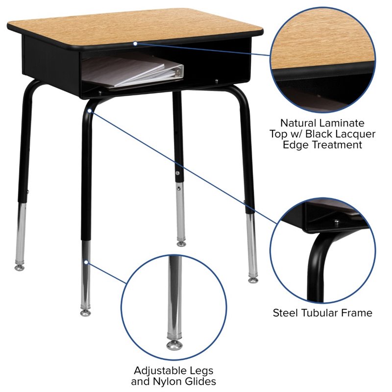 Flash Furniture Classroom Desk with Open Front Book Box in Natural and Black