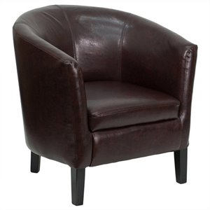 flash furniture transitional leather barrel shaped guest chair with sloping arms
