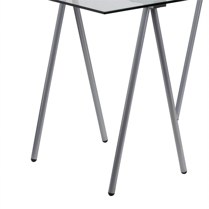 Flash Furniture Glass Top Writing Desk in Silver Chrome